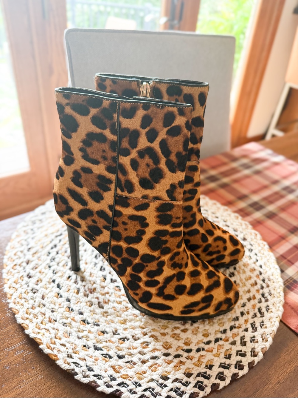 Nine West Leopard Print Calf Hair Women's Ankle Boots -Stiletto Booties NEW 7
